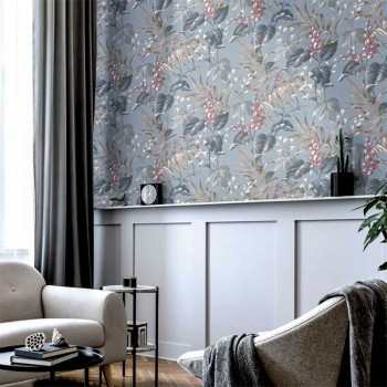 Papel de Parede Folhas e Flores - Thema - 28856 - Lavável, TNT, Texturizado 