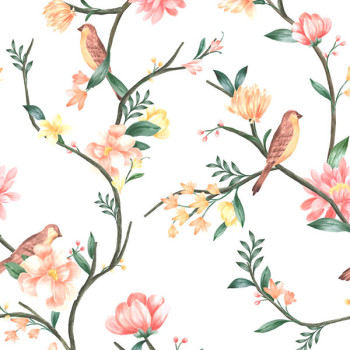 Papel de Parede Folhas e Flores - Botânica - 81222 - Vinílico
