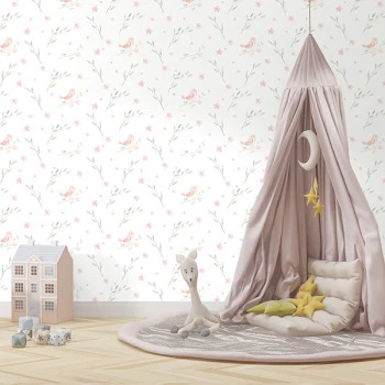 Papel de Parede Folhas e Flores - Doce Bebê 2 - DB827 - Vinílico